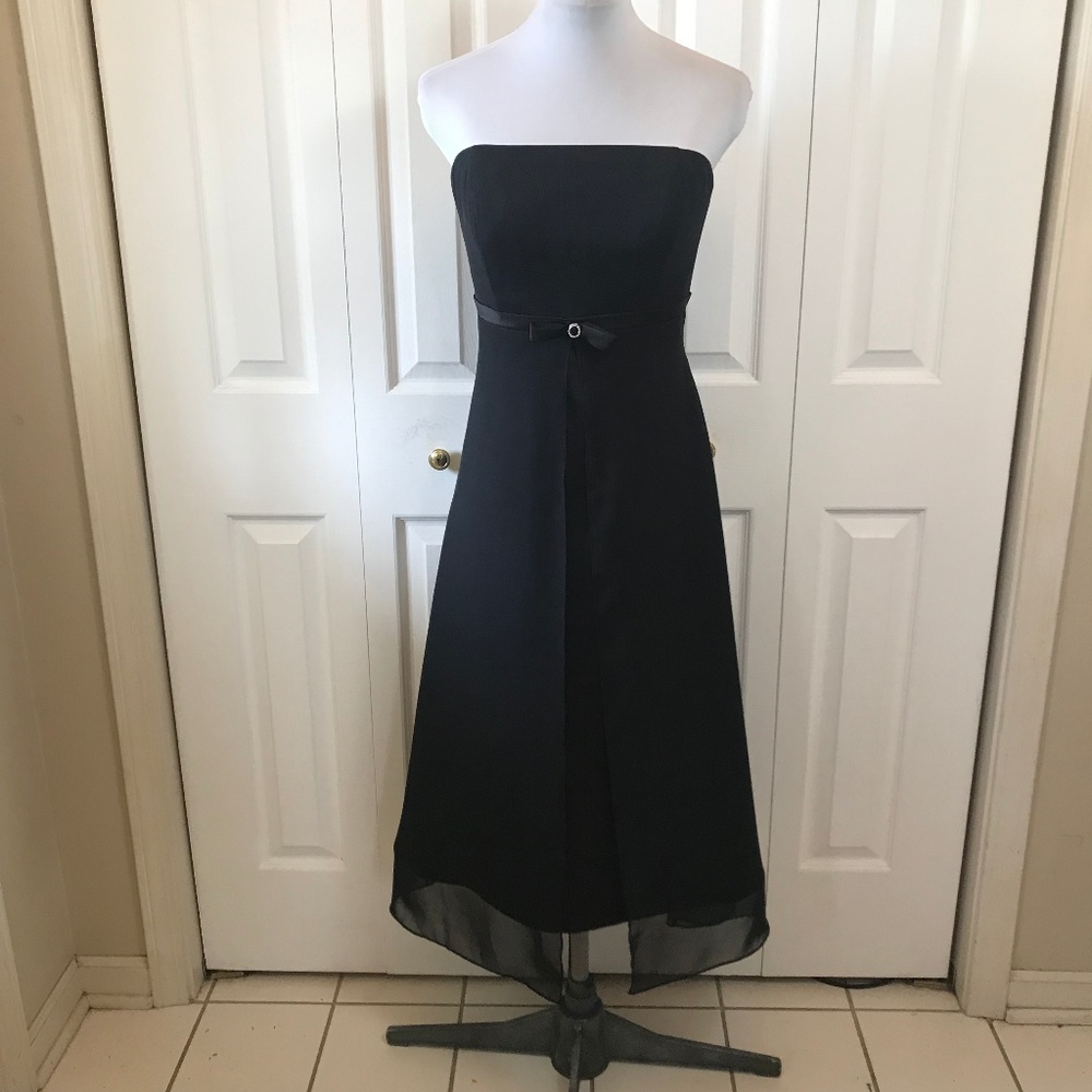 Jordan Black Strapless Formal Prom Gown Tea Length